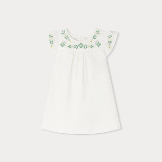 女婴白色刺绣棉连衣裙