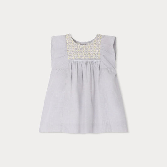 女婴灰蓝色棉连衣裙