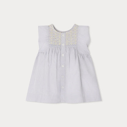 女婴灰蓝色棉连衣裙