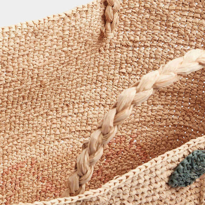 女童米色拉菲草手提包(41x11x25cm)