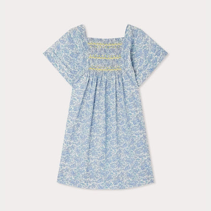 女童蓝色碎花棉连衣裙