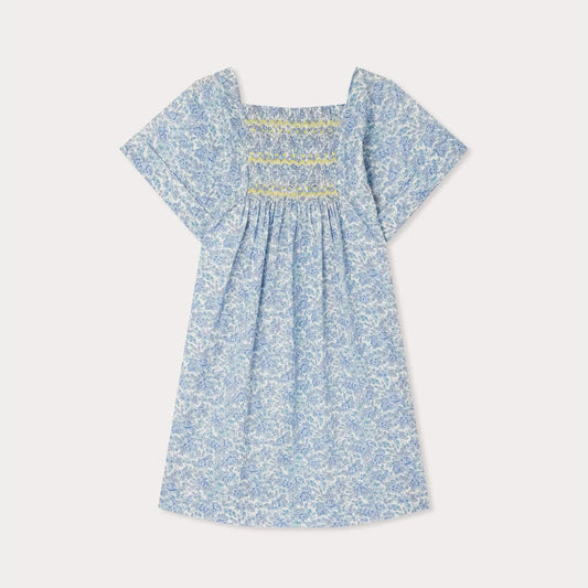 女童蓝色碎花棉连衣裙