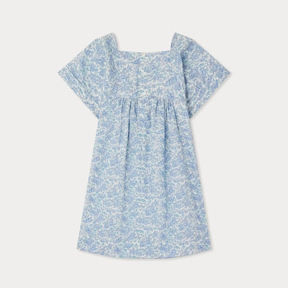 女童蓝色碎花棉连衣裙