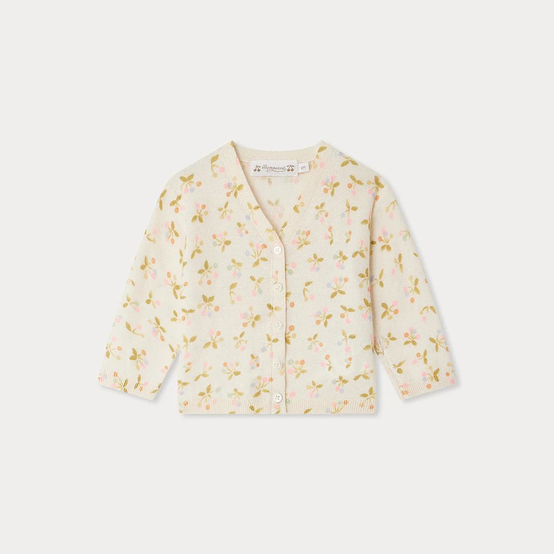 女婴象牙白樱桃印花棉开衫