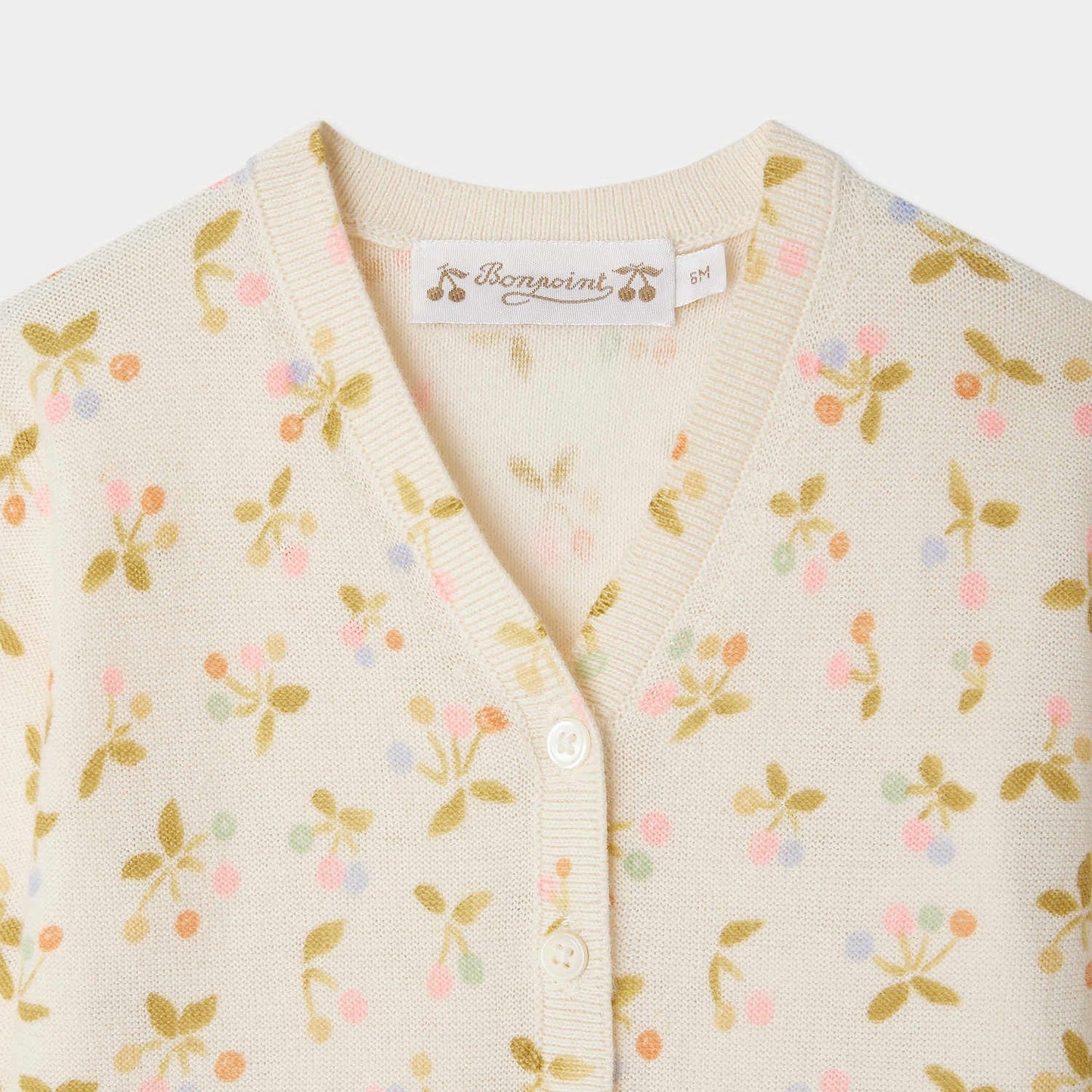 女婴象牙白樱桃印花棉开衫