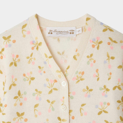 女婴象牙白樱桃印花棉开衫