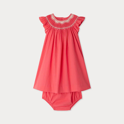 女婴粉色棉连衣裙套装