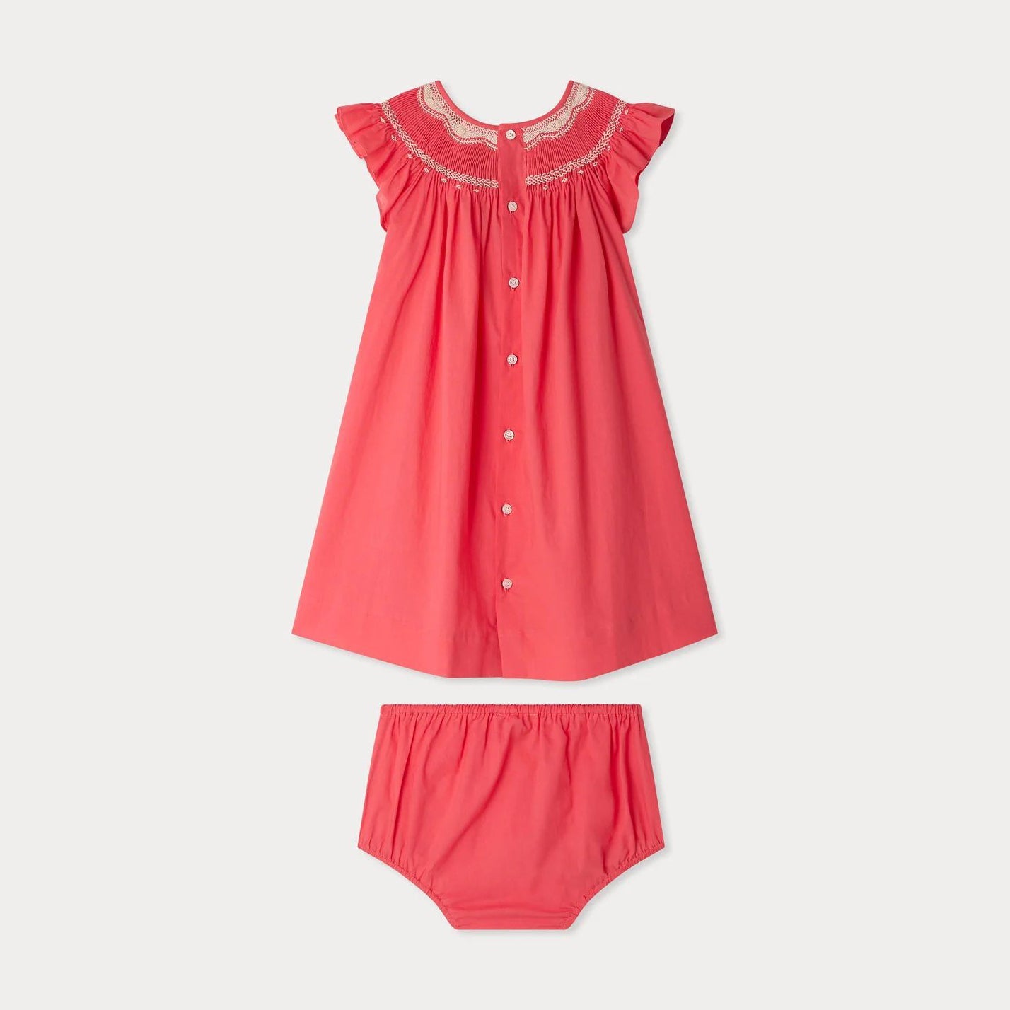 女婴粉色棉连衣裙套装