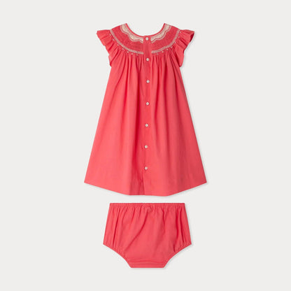 女婴粉色棉连衣裙套装