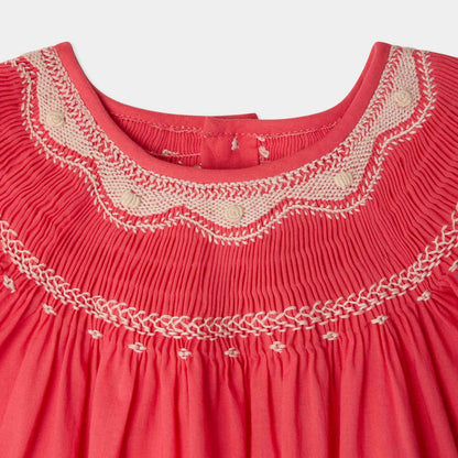 女婴粉色棉连衣裙套装