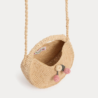 女童米色拉菲草单肩包(19 x 19.5 x 10 cm)