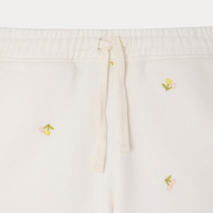 女童白色樱桃刺绣棉短裤