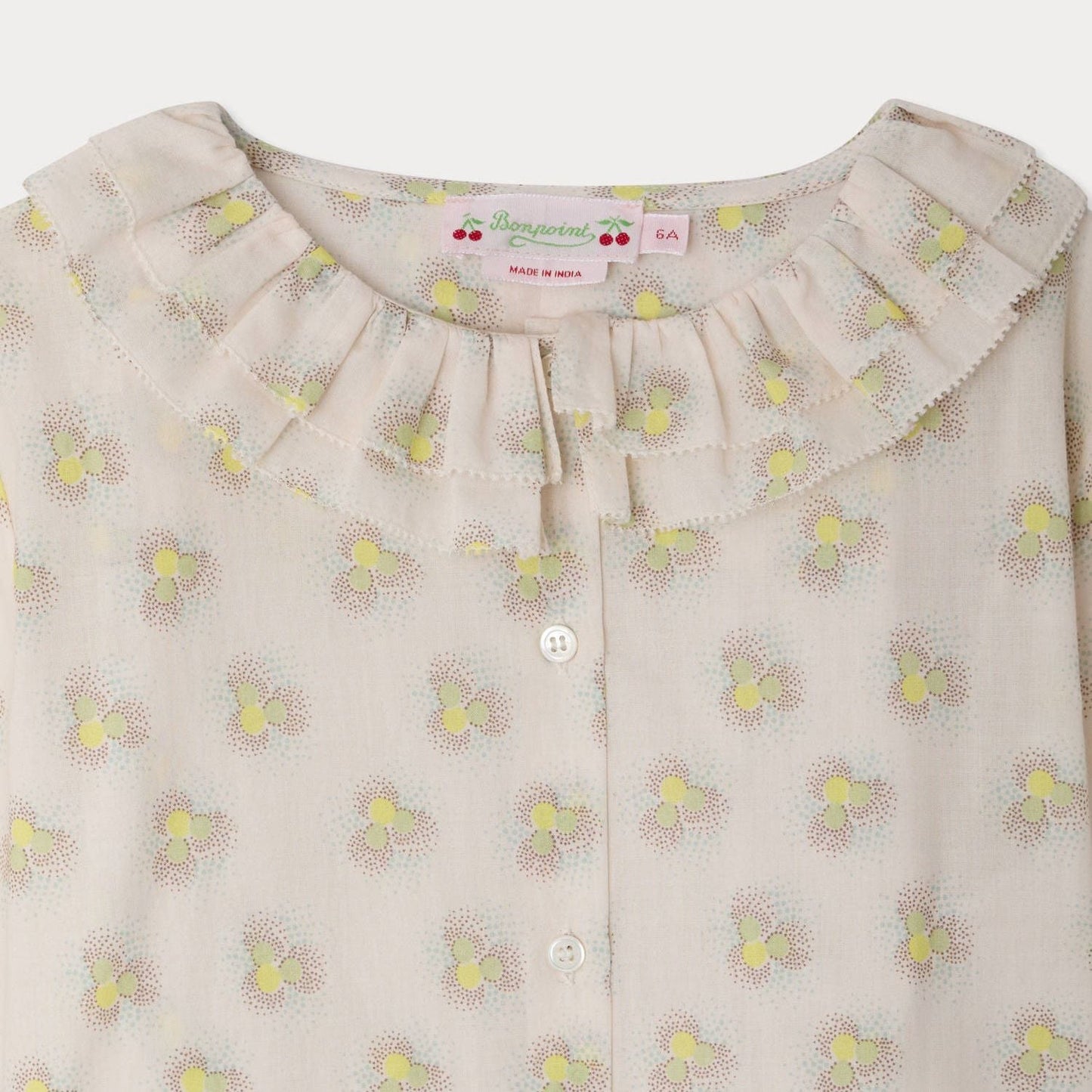 女童米色印花荷叶边棉衬衫