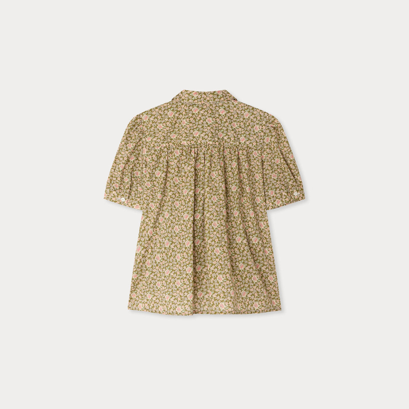 女童卡其绿色碎花棉衬衫