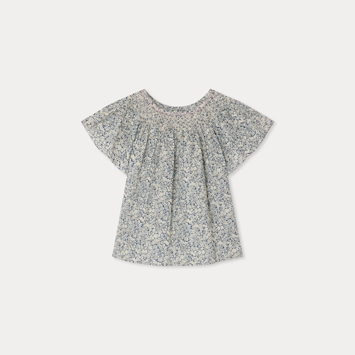 女童蓝色碎花棉衬衫