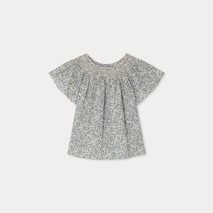 女童蓝色碎花棉衬衫