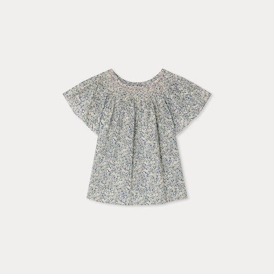 女童蓝色碎花棉衬衫