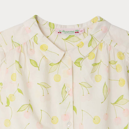 女童象牙白樱桃印花棉衬衫