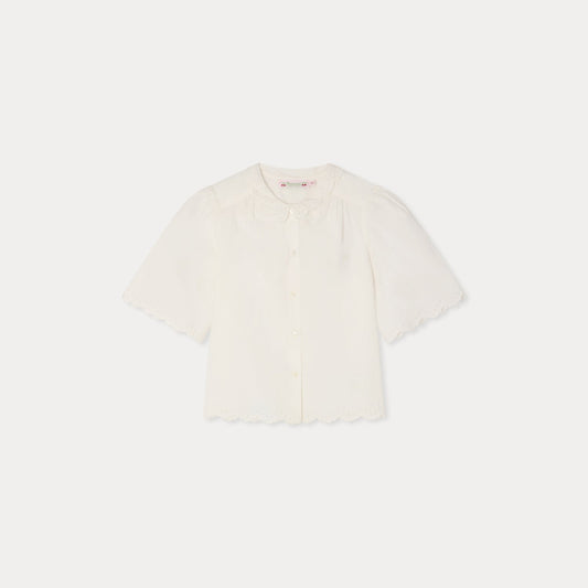 女童白色刺绣棉衬衫