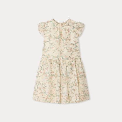 女童米白色印花真丝连衣裙