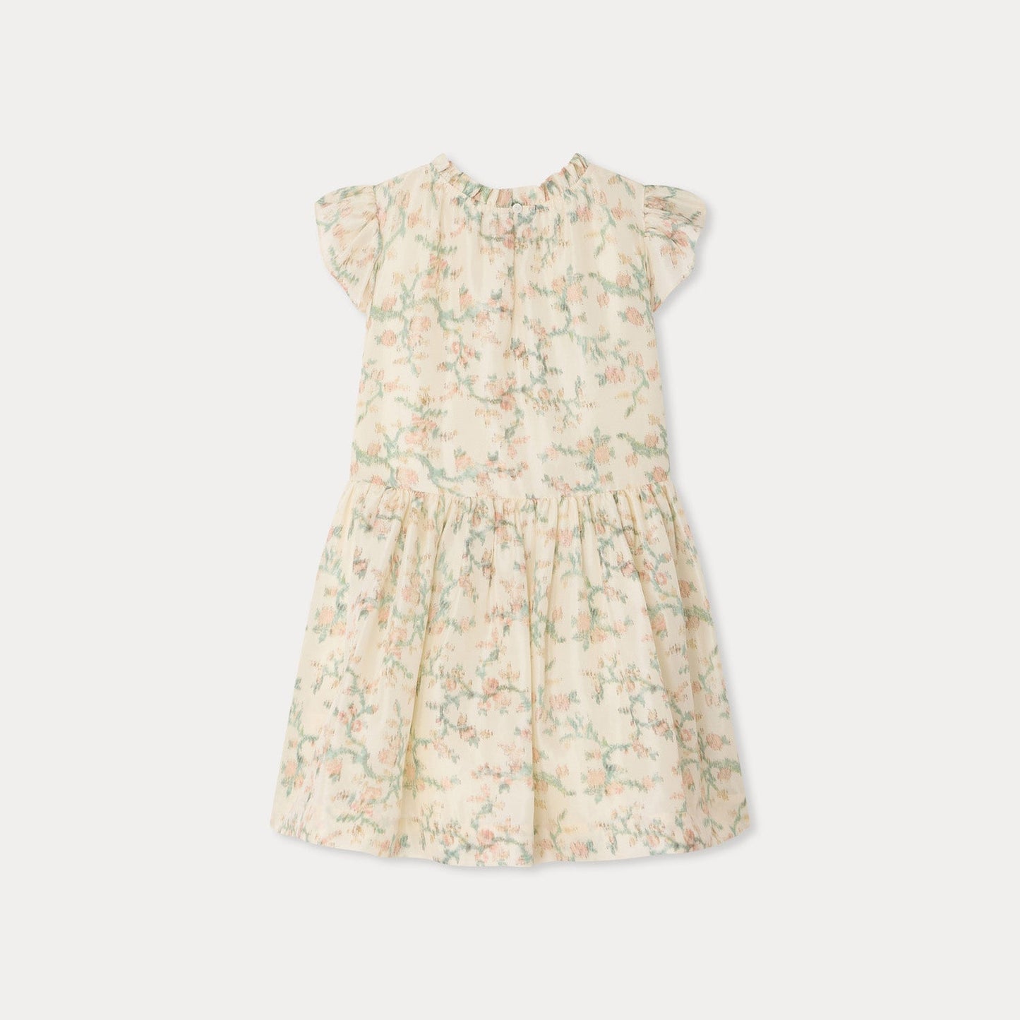 女童米白色印花真丝连衣裙