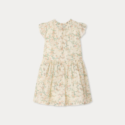 女童米白色印花真丝连衣裙