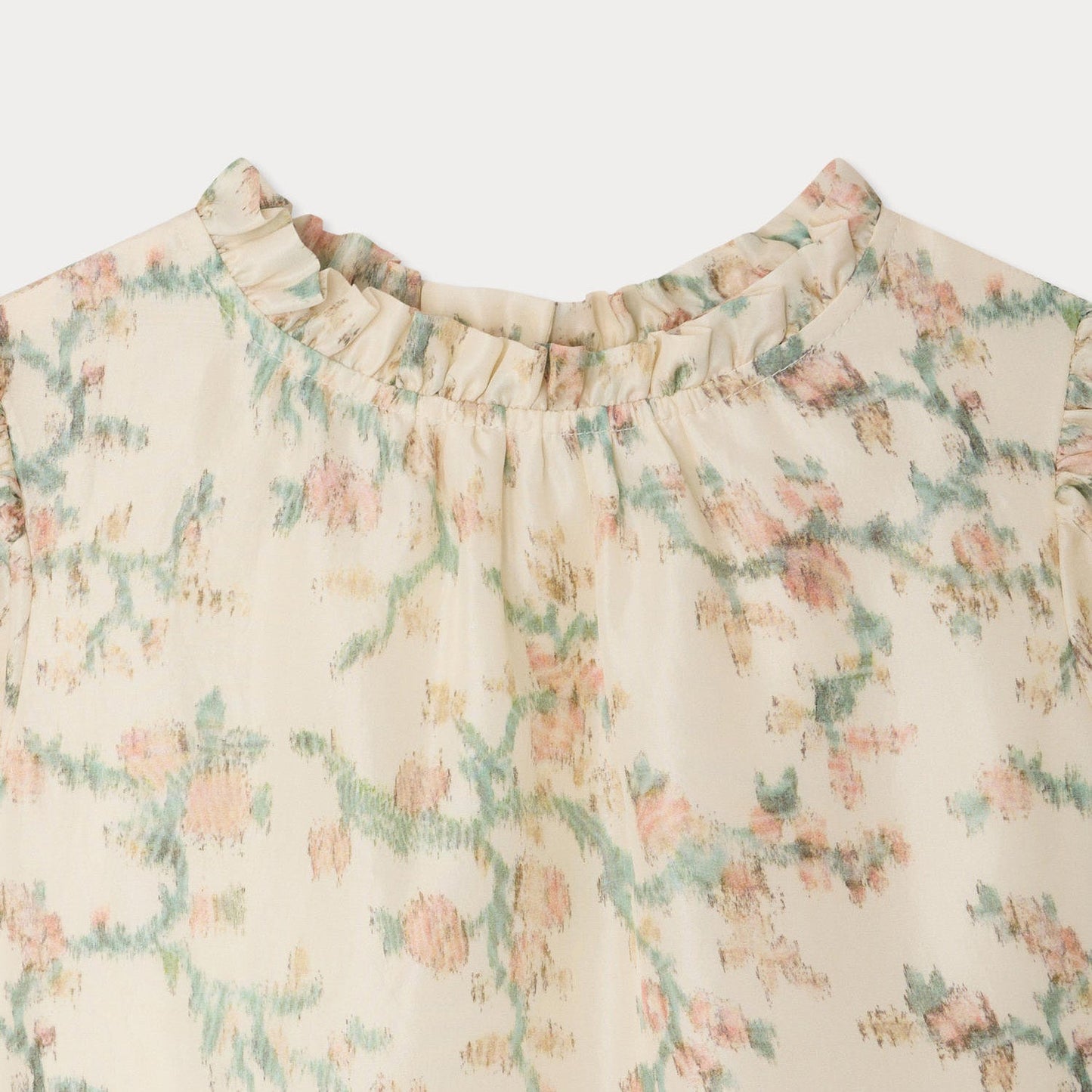 女童米白色印花真丝连衣裙