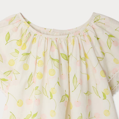 女童象牙白樱桃印花棉连衣裙