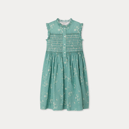 女童绿色碎花棉连衣裙