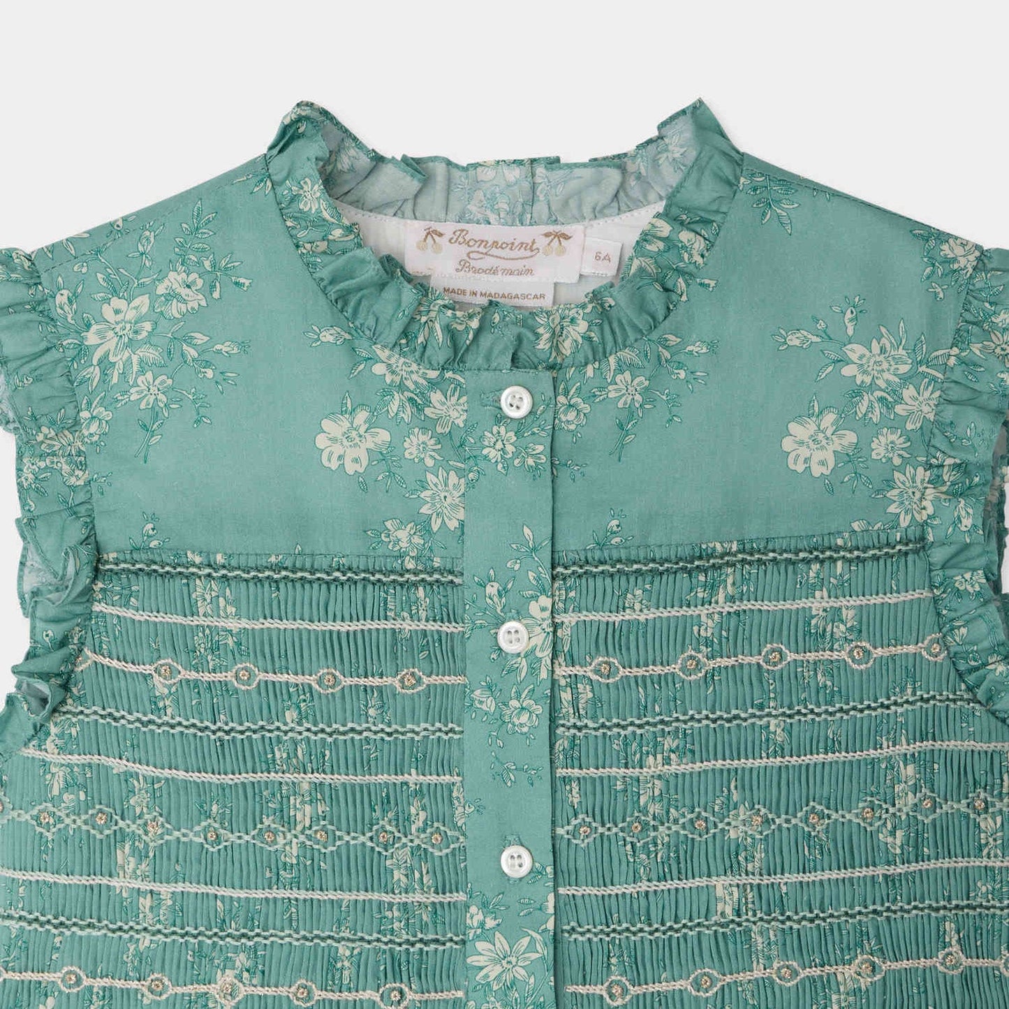 女童绿色碎花棉连衣裙