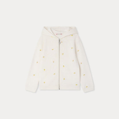 女童白色樱桃刺绣棉拉链上衣