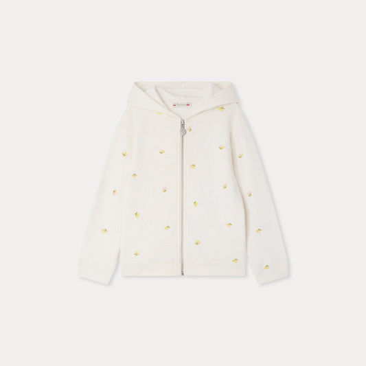 女童白色樱桃刺绣棉拉链上衣