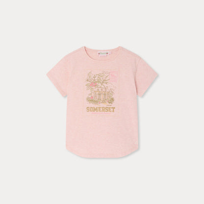 女童粉色印花棉T恤