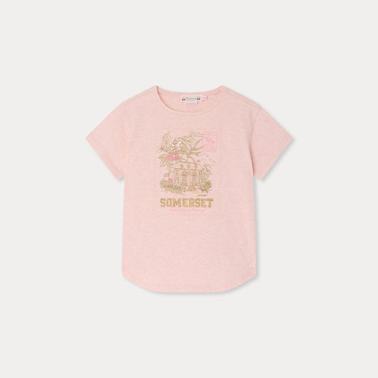 女童粉色印花棉T恤