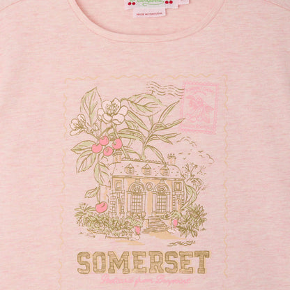 女童粉色印花棉T恤