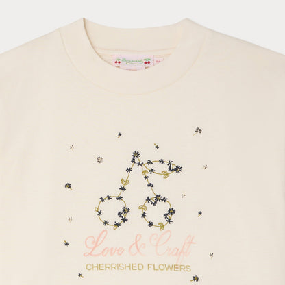女童白色樱桃刺绣棉T恤
