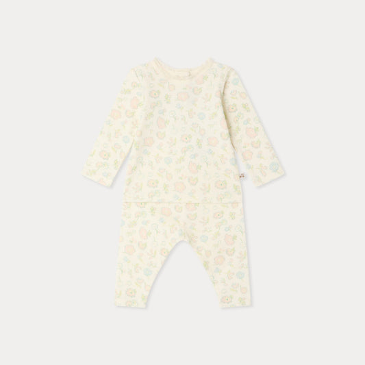 女婴米白色碎花棉套装