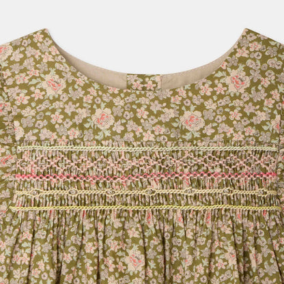 女婴卡其绿色碎花棉衬衫