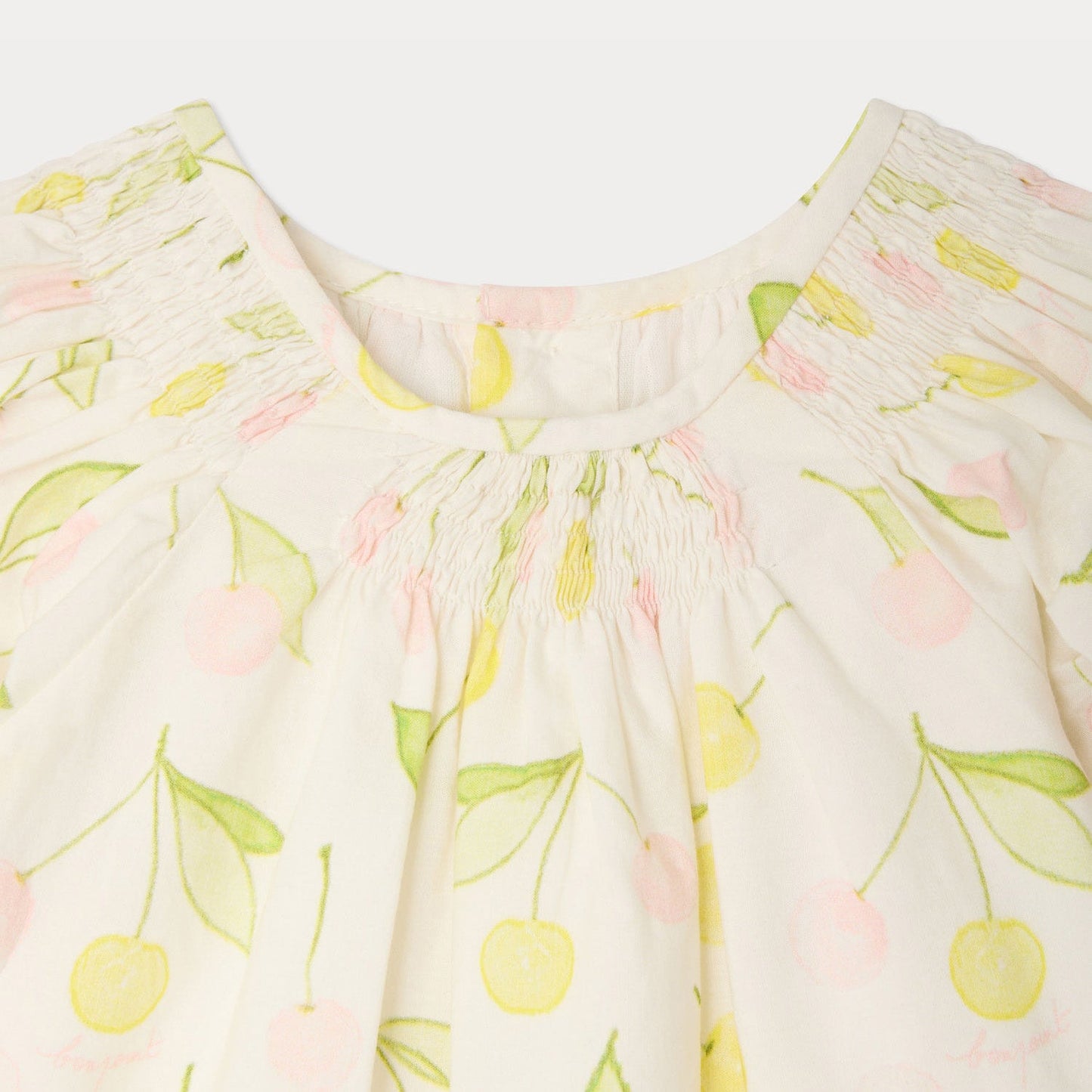 女婴米白色樱桃印花棉连衣裙
