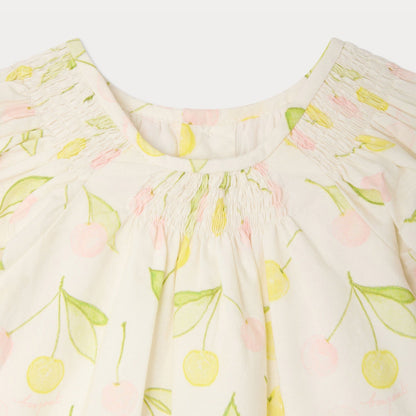 女婴米白色樱桃印花棉连衣裙
