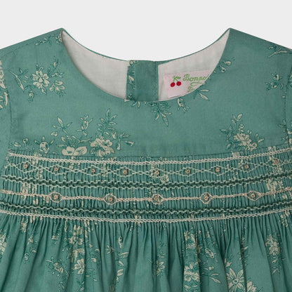 女婴绿色碎花棉连衣裙套装