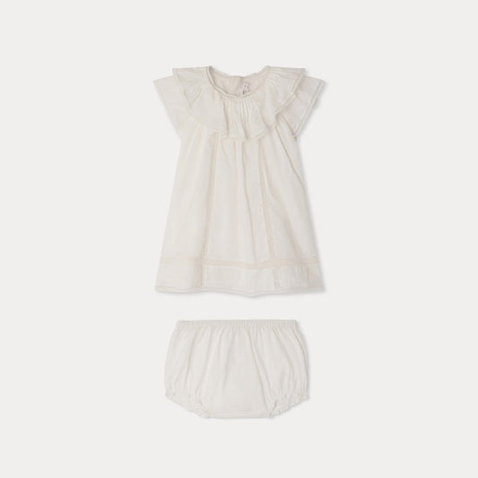 女婴白色棉连衣裙套装