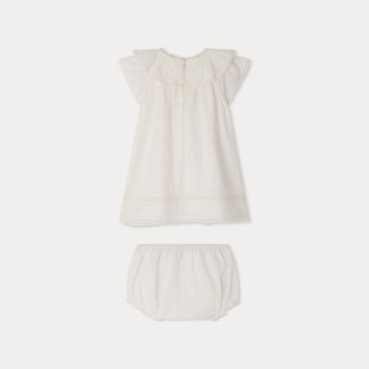 女婴白色棉连衣裙套装