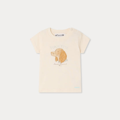 男婴象牙白小狗印花棉T恤