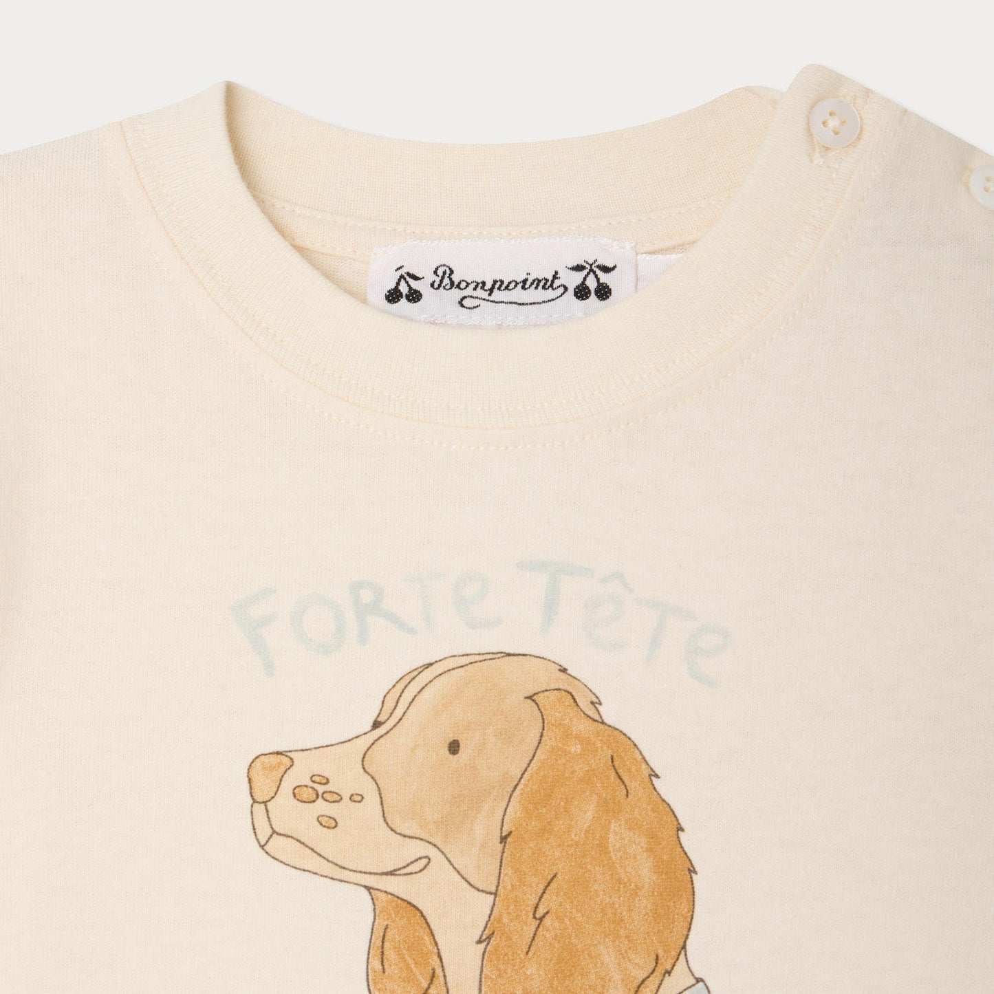 男婴象牙白小狗印花棉T恤