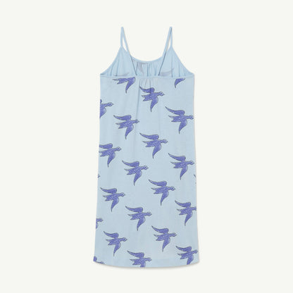 女童蓝色小鸟棉连衣裙