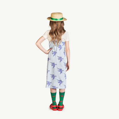 女童蓝色小鸟棉连衣裙