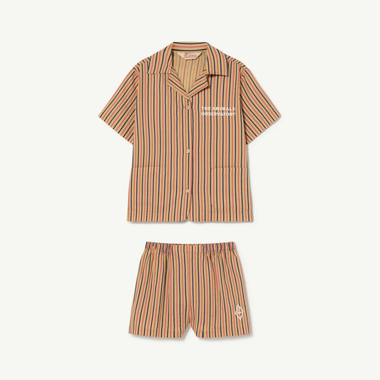 儿童驼色条纹棉睡衣套装