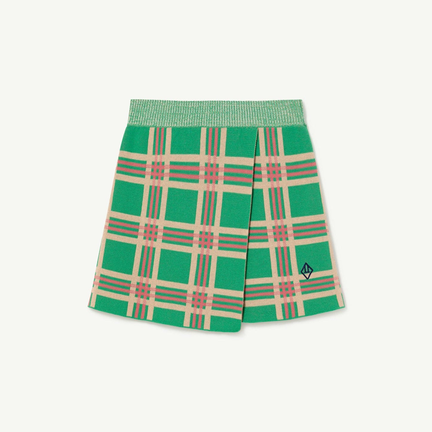 女童绿色格子Logo棉短裙