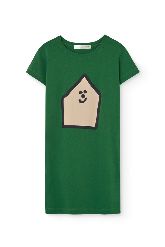 女童绿色印花棉连衣裙